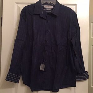 💙 Andrew Marc Blue Striped Cotton Stretch Shirt